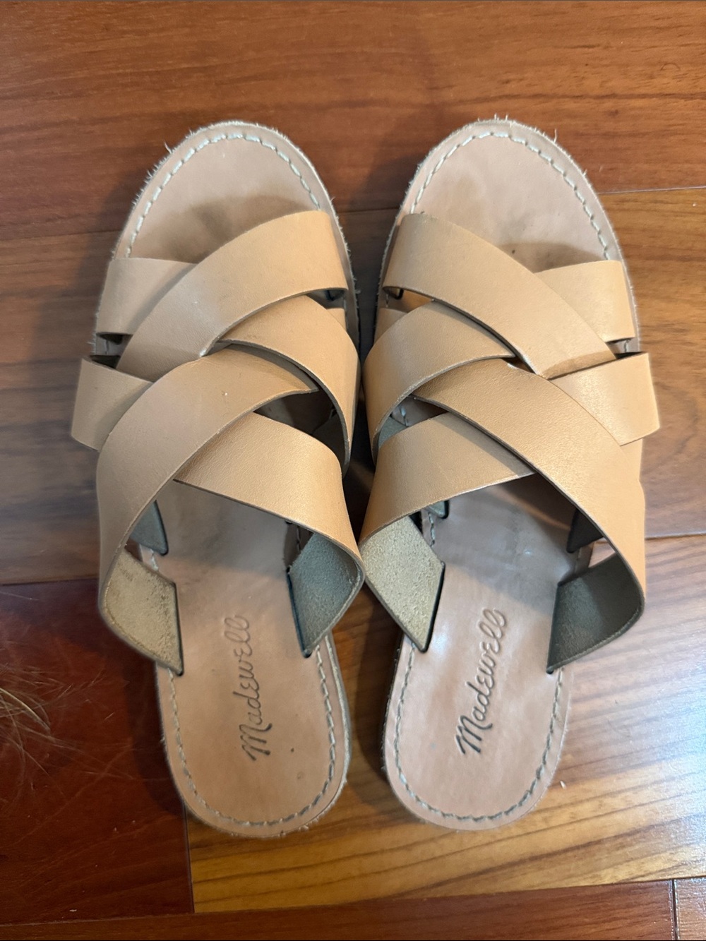 Madewell Neutral Tan Leather Crisscross Slide Sandals